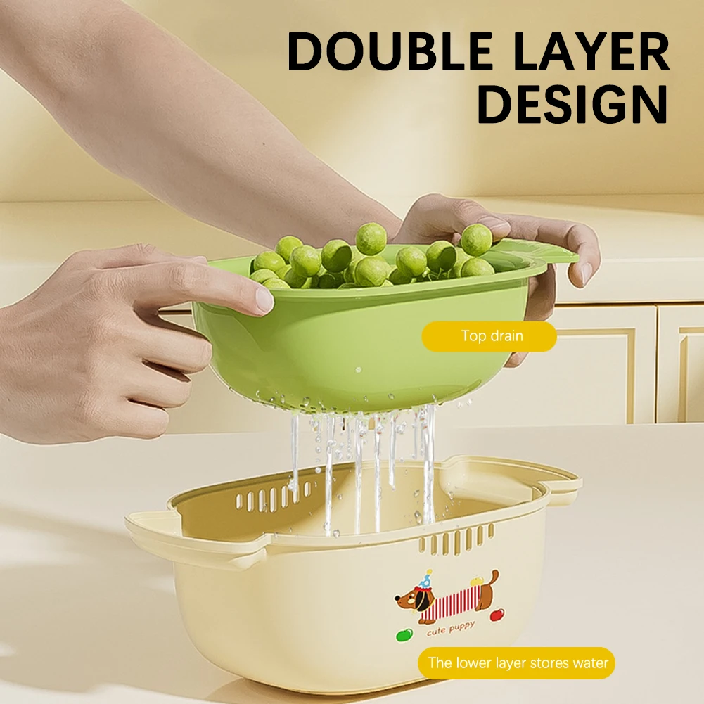 

Kitchen Dual-Layer Colander Kitchen Fruit Vegetable Washing Basket Strainer Drainer Refrigerator Storage Box Kitchen Gadgets