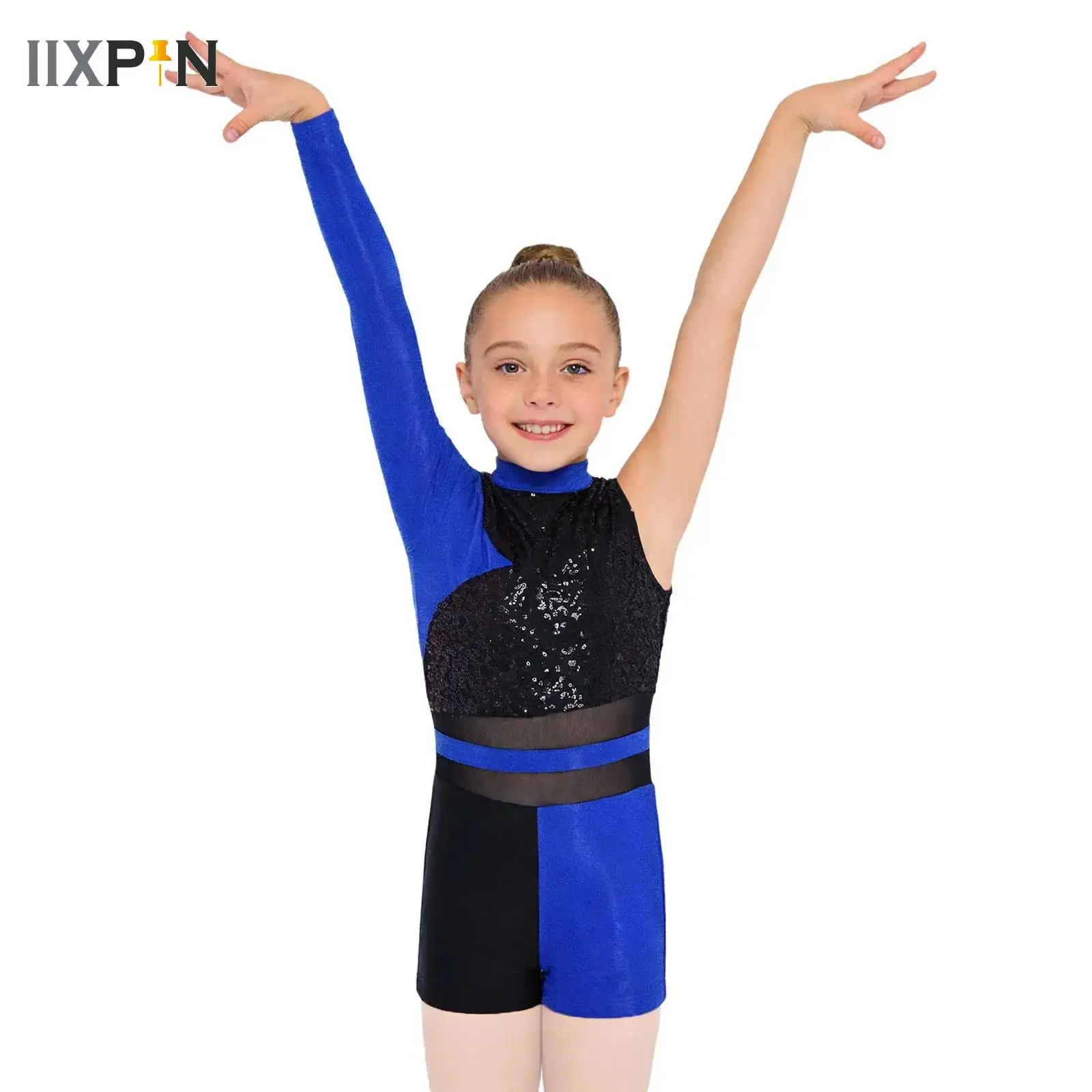 

Балетный трикотаж для девочек, танцевальная латинская гимнастика, асимметричное боди с вырезом для мальчиков, шорты с блестками, комбинезон для джаза, чача, фигурного катания