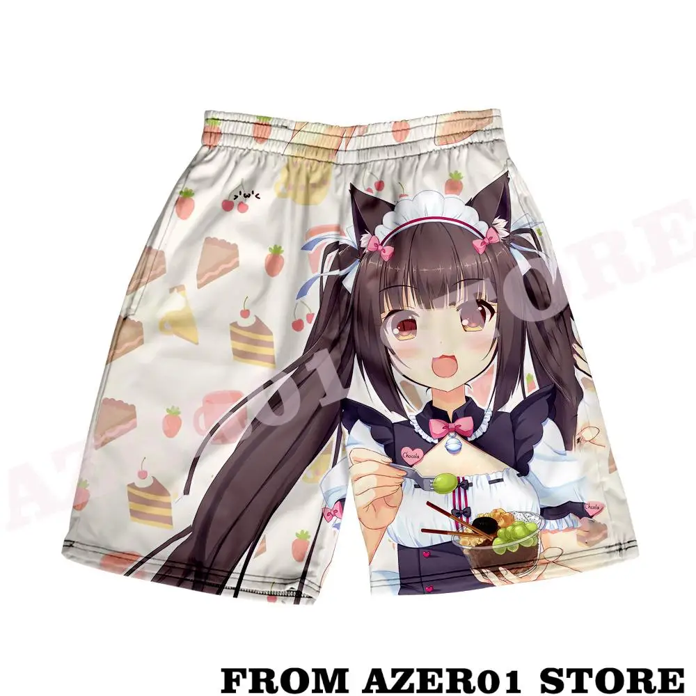 Nekopara baunilha chocolate merch verão mulher/homem cintura elástica streetwear shorts kawaii praia shorts calças