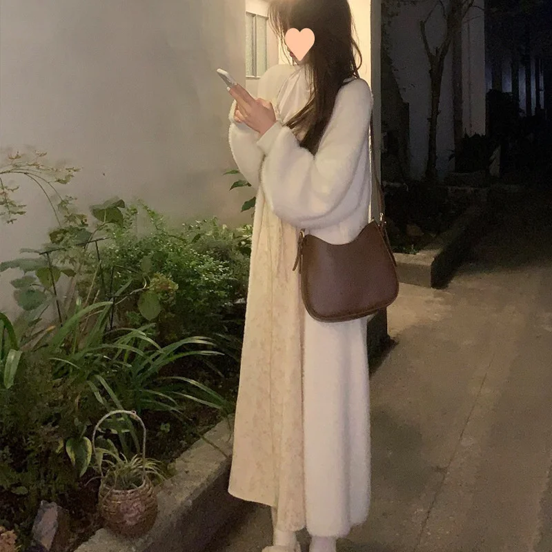 

Mid-Long Cardigans Daily Wear Womens Winter Knittedwear Patchworked Crochet Print Loose-Fit Formal Fairycore Polka-Dot Beautiful