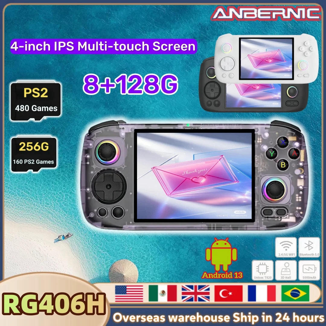 

ANBERNIC RG 406H Retro Handheld Game Video Player Console 4 Inch HD Screen Bluetooth WIFI 8G+128G Android 13 512G PSP PS2 Gift