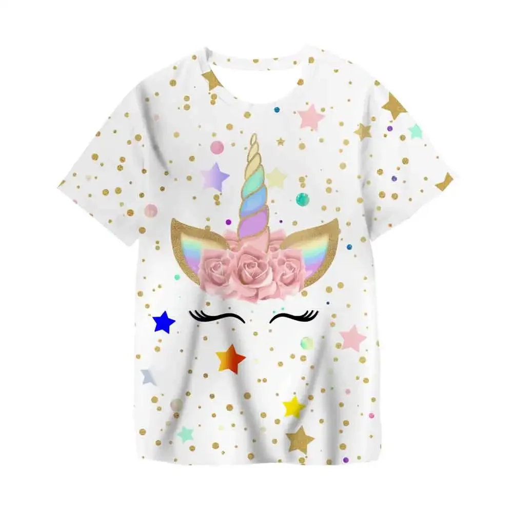 

Kids Girls Short Sleeve Unicorn 3D Printed T-shirt Top Summer Sport Cute Unicorn casual T-shirt for girls 4-14 years old