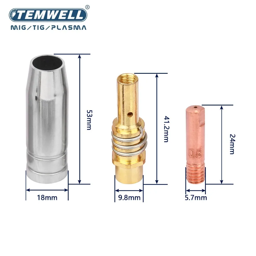 3Pcs Gas Nozzle Euro Style MIG Nozzle Welding Gun Tip Shield Cup for MB 14AK 15AK MIG Welding Torch 0.6/0.8/0.9/1.0/1.2mm