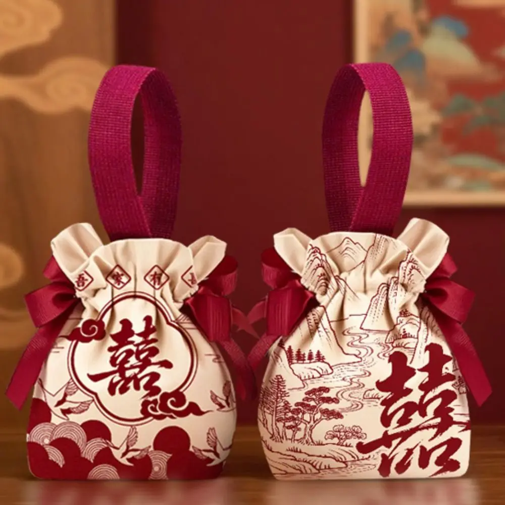 

Jewelry Canvas Wedding Candy Bag Bowknot Drawstring New Year Gifts Bag Spring Festival Flower Chinese Style Handbag Party