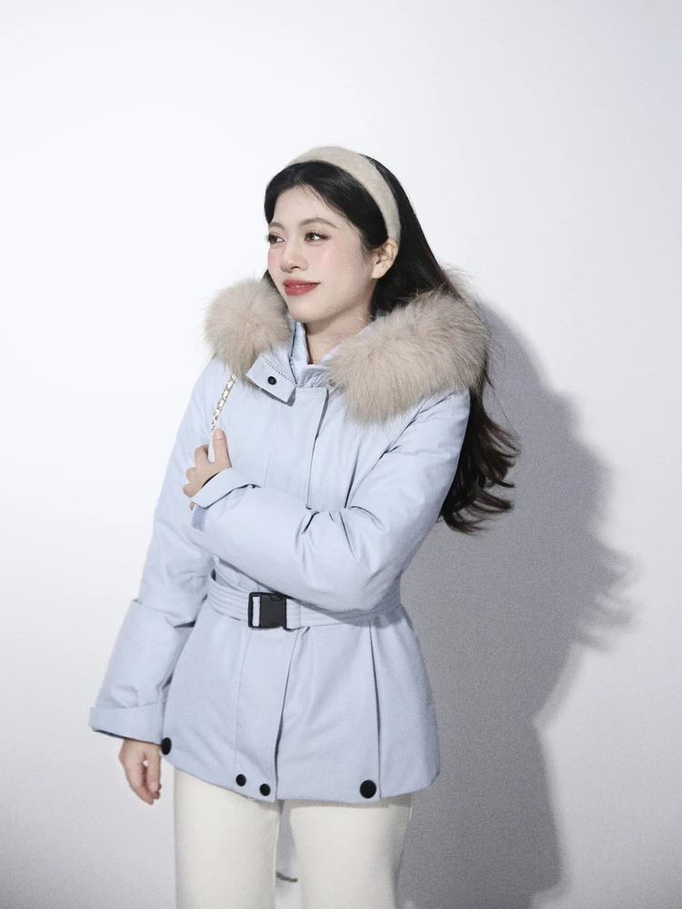 

Женская зимняя модная парка с капюшоном и отстегивающимся меховым воротником, износостойкая ткань, с эффектом утяжки на талии, для повседневной носки на улице