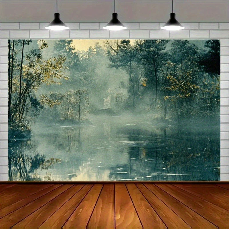 Misty Forest Lake Tapestry, Serene Landscape Wall Hanging Decor, Nature-Inspired Calming Home Aesthetic Gift