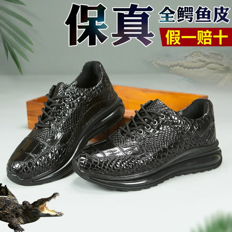 

New Full Crocodile High-end Feel Dad Fashionable Men's Casual Shoes Leather Suede Cushion Sole Comfortable Sports Shoes Loafers