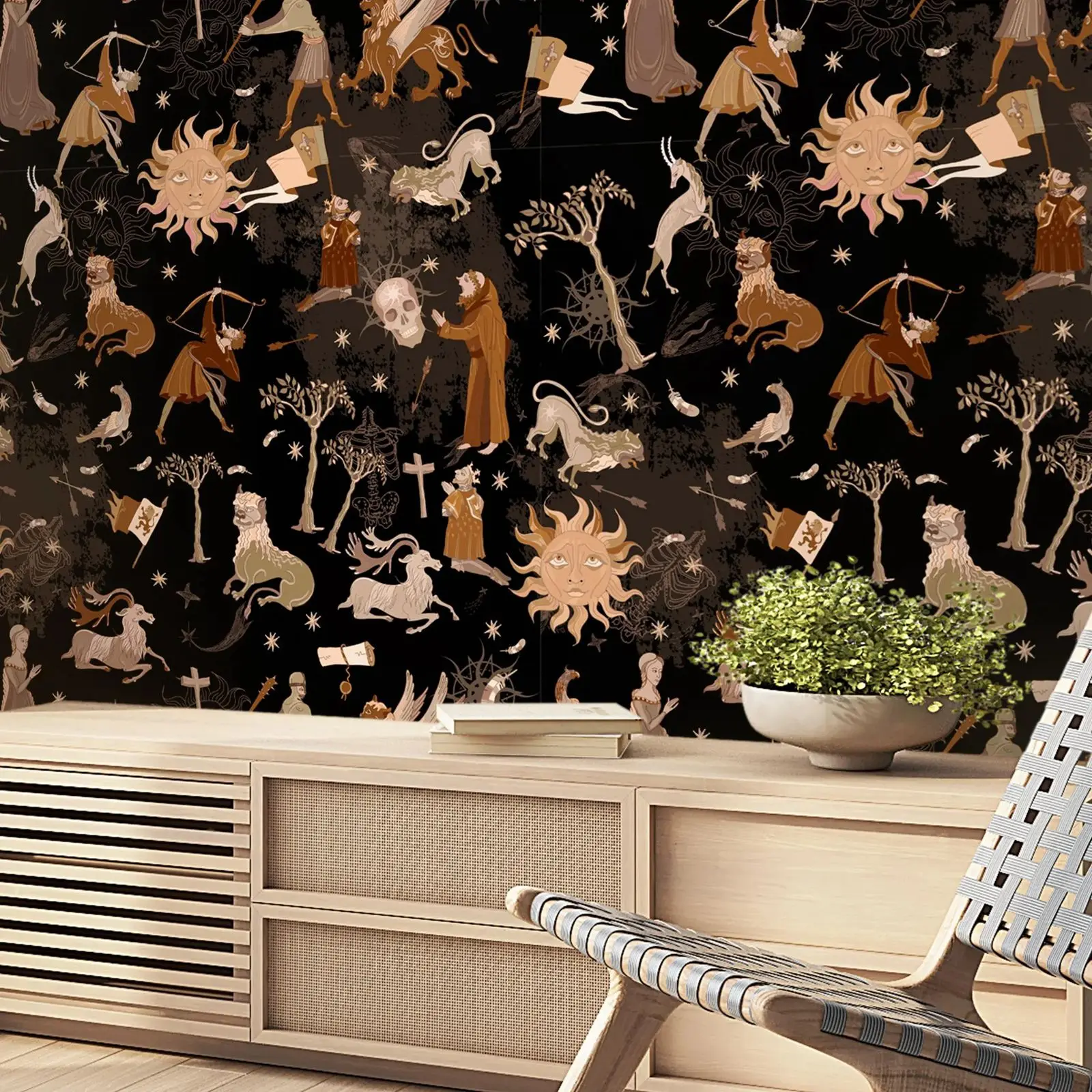 

Средневековые обои Peel and Stick, темная настенная роспись Академии, настенный декор с загадочной астрологией, самоклеящаяся или традиционная без наклеивания