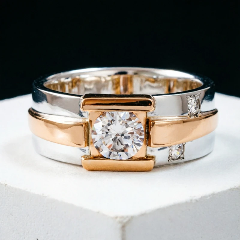 Modischer, funkelnder Ring aus synthetischem Zirkonia in zwei Farben, schickes Design, Unisex, klassisch, personalisierter Charm, Party, Jubiläum, handgefertigter Schmuck.