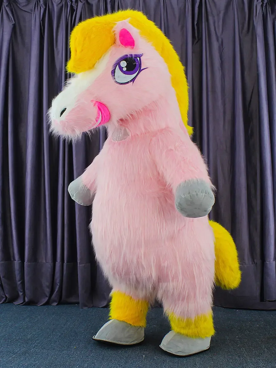 

Inflatable Pink and Blue Unicorn Mascot Costume Pretty Horse Cartoon Suits Animal for Christmas Festival Party Event no battery