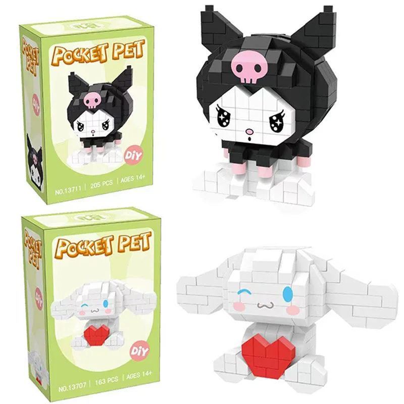 Cartoon Sanrio HelloKitty Kuromi Building Blocks Anime Action Figure Educational Toy Bricks Cabinet Decoration Suitable Children