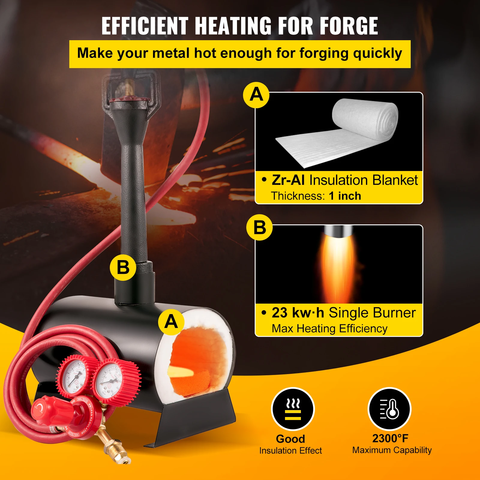 VEVOR Khí Propane Rèn Lò Đốt Di Động Max. Nhiệt Độ 2300 °F Ngọn Lửa Đèn Khò Gas W/Nóng Đầu Đốt Cho Kim Loại Dụng Cụ Làm