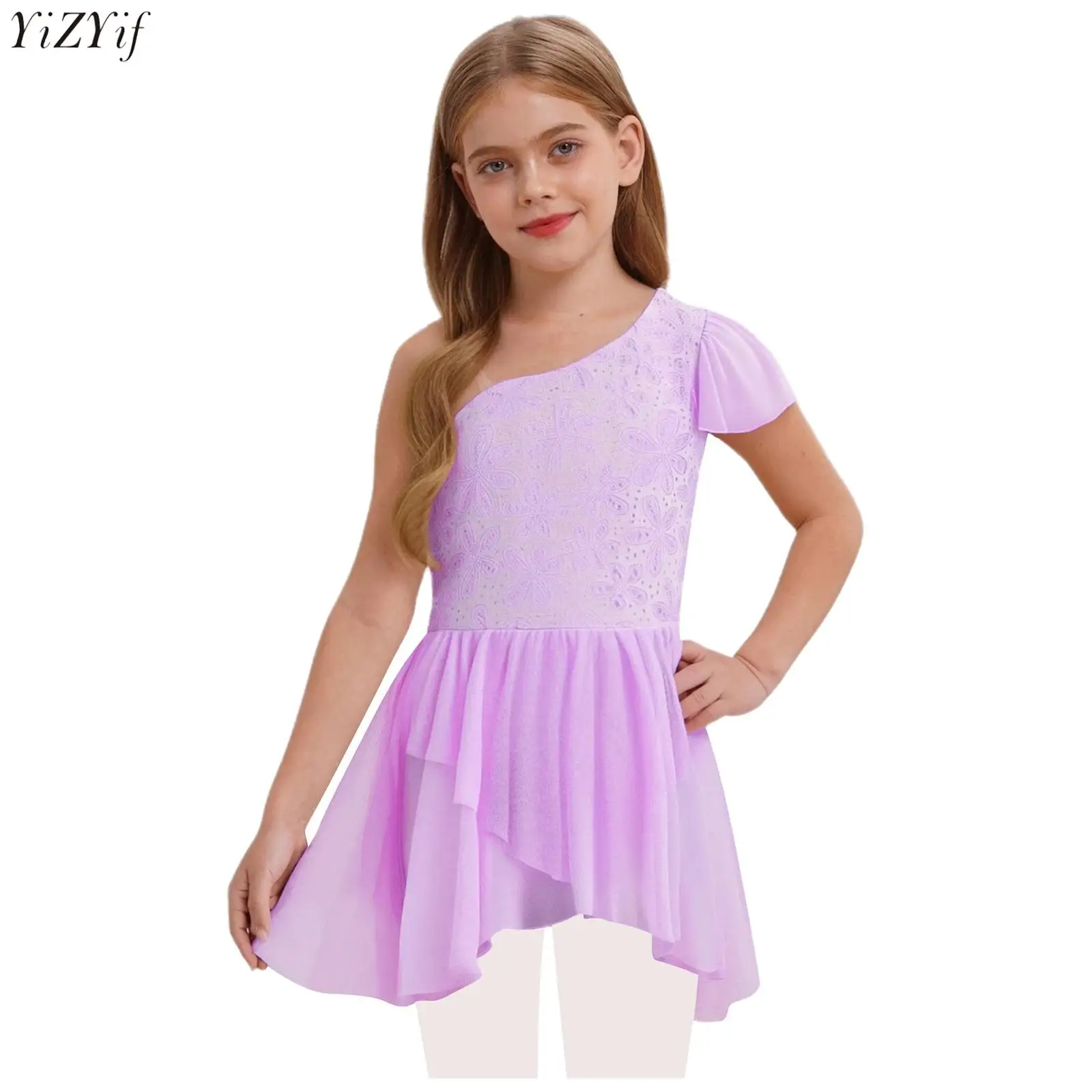 

Kids Girls Floral Lace Ballet Leotard Dress Spaghetti Straps Dance Dress for Figure Skating Latin Lyrical Dancing Performance