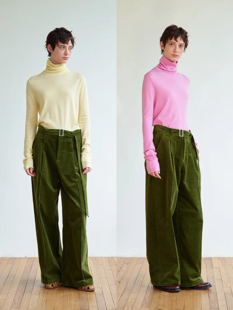 

ItoIroI Vintage Multi-Color Ultra-Fine 00 Wool High Collar Padded Sve Long Elastic Base Layer Women's Knitted Sweater