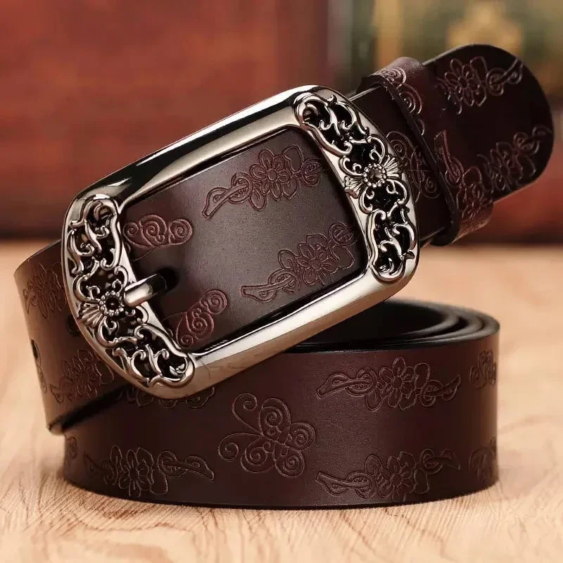 

Genuine Leather Belts for Women Second Layer Cowskin Woman Belt Vintage Pin Buckle Strap Jeans