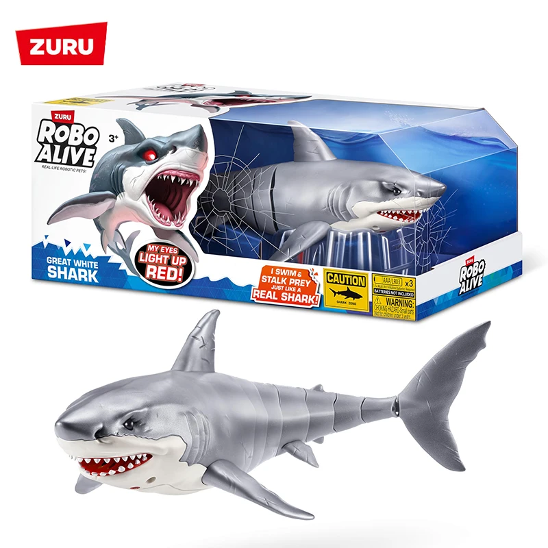 Zuru Robo Alive Great White Shark Robotic Swimming Shark Figure Robotic Light Up Shark Toy Summer Pool Kids Bath and Water Toys