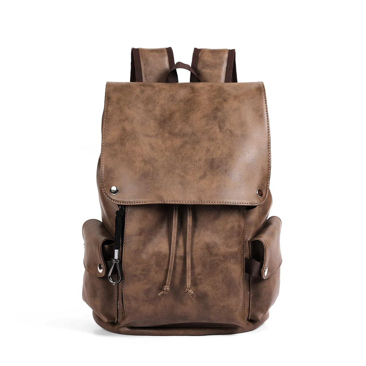 PU Leather Travel Backpack with Flap Detail Laptop Compartment and Padded Straps for Work Commute and Everyday Travel