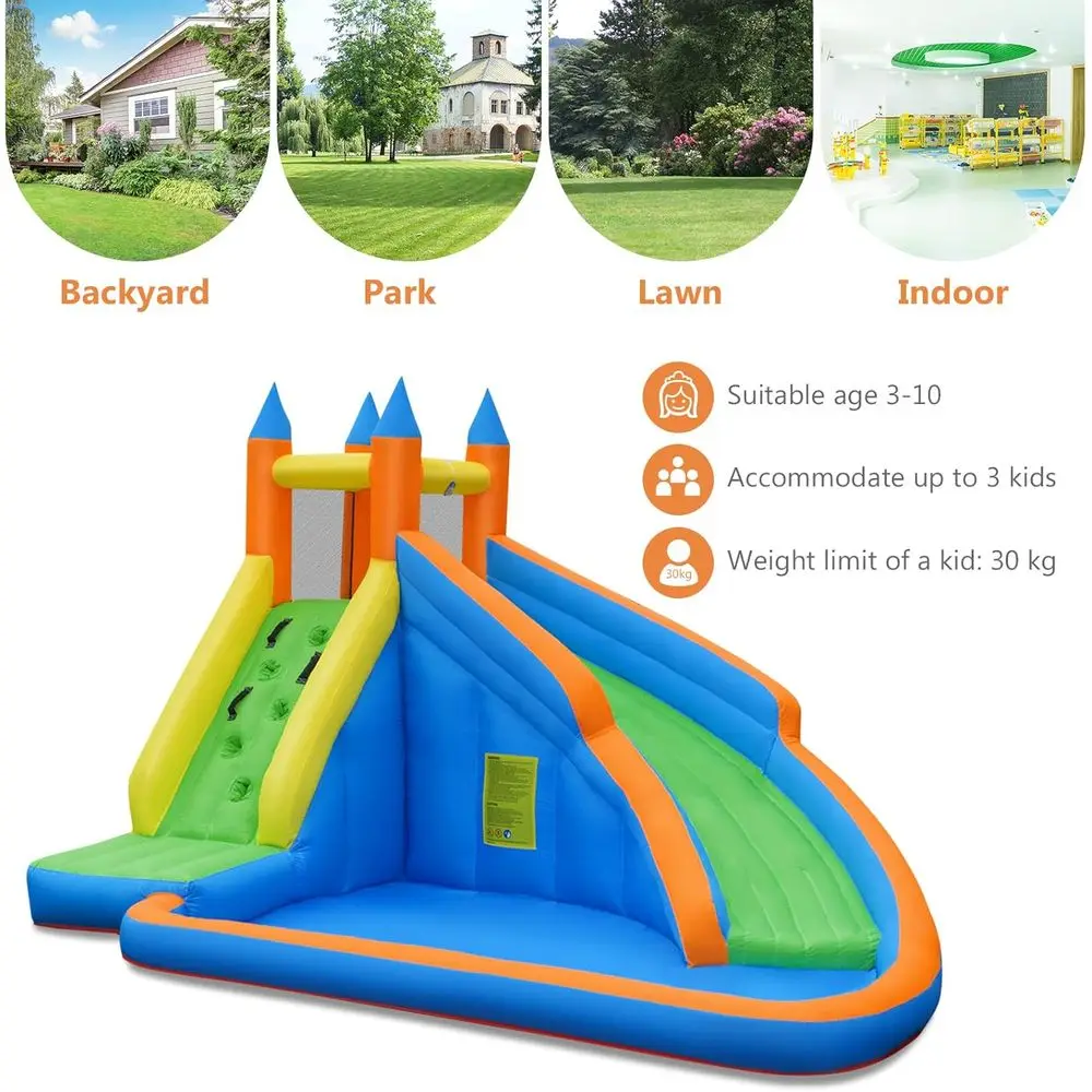 Iatable Water Slide, Kids Bounce House mit Slide Climbing Wall Splash Pool, Outdoor Jumping Castle Iatable Obstacle Cou