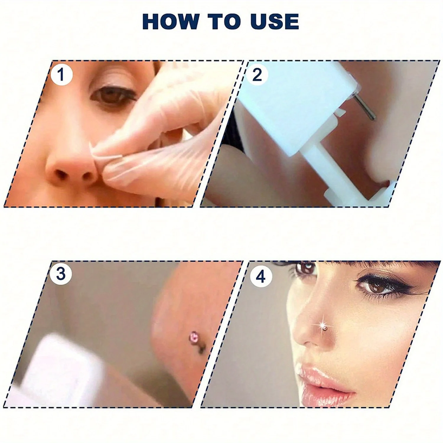 9pcs Nose Piercing Kit, Disposable Safe Sterile Self Nose Piercing Kit at Home, Nose Studs Tool, Cubic Zirconias Nose Studs