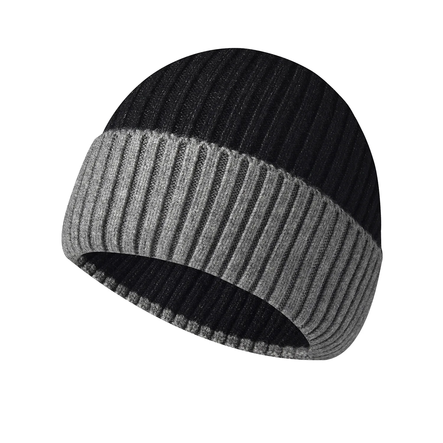 Winter Beanie Hats for Men Rabbit Fur Knitted Bicolor Mens Cap cuffed hat