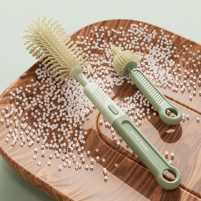 Multi-functional straight-handle silicone bottle brush for nipple cleaning, baby bottle and cup cleaning set