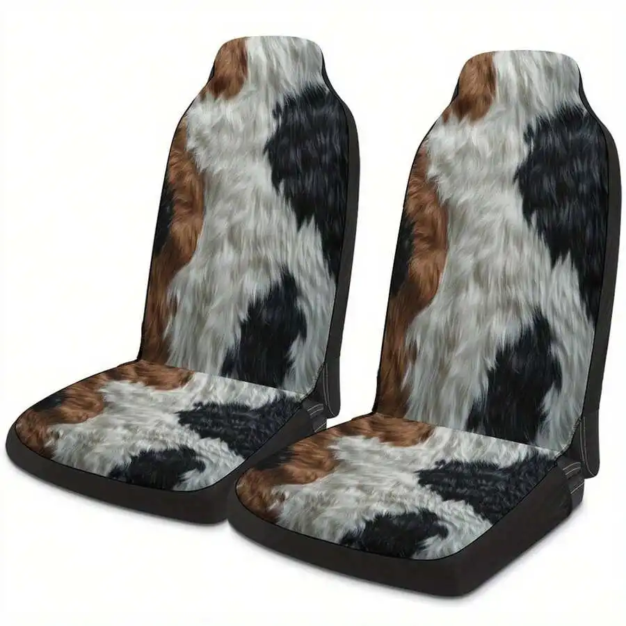 Tri-Color Cow Print Faux Fur Car Seat Covers Universal Auto Seat Protectors For Cars SUVs Trucks