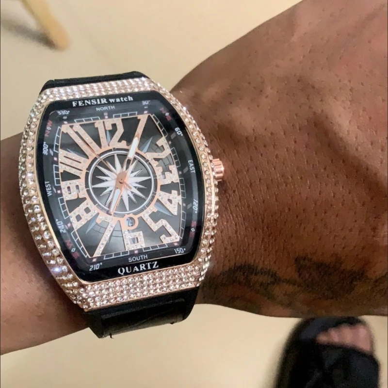 El mismo reloj Frank de alto aspecto y lujoso para hombres, barril de vino, el aliento del bebé de Muller y el reloj de pareja con incrustaciones de diamantes, un par de relojes para hombres y mujeres, un regalo para él/la mejor