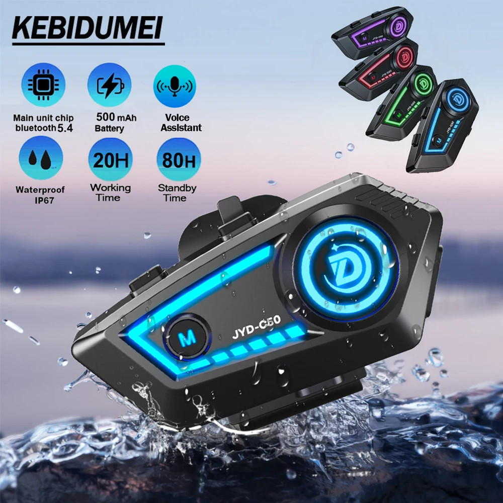 

JYD-C50 Motorcycle Helmet Headset Bluetooth Handsfree Earphone IPX67 Waterproof 500mAh HiFi Stereo RGB Light & Rythum Lamp