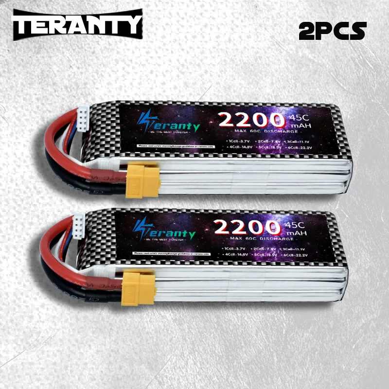 2 Stück TERANTY 3S 11,1V 2200 mAh 45C RC Lipo Akku XT60 T-Stecker Softcase Kurzpack RC Batterie für RC Auto RC Helikopter Flugzeug