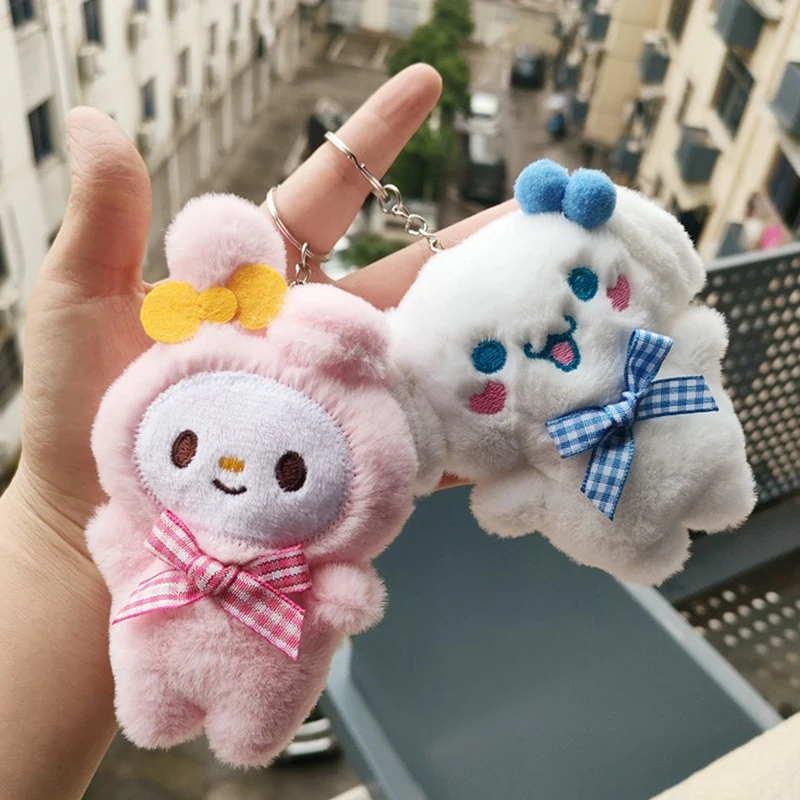 10cm Anime Sanrio Hello Kitty Kuromi Melody Cinnamoroll Kawaii Plush Keychain Figure Plush Doll Toy Bags Pendant Decoration Gift