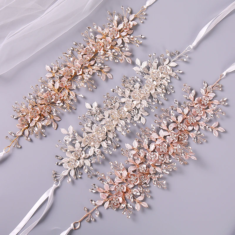 Silver Color Bridal Flower Headband Prom Tiara Wedding Hair Accessories Bride Handmade Hair ornaments Female Crystal Headdress