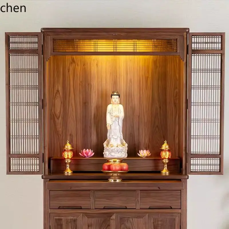 Cz black walnut solid wood buddhist shrine altar home living room large offering table buddhist hall storage cabinet