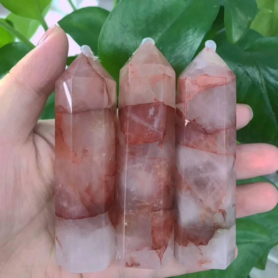 1000g Natural Red Gum Flower Quartz Crystal Point Reiki Healing Stone Hexagonal Prisms Obelisk Wand Tower Energy Meditation DIY