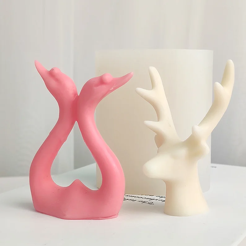 

SZ537 Sika Deer Elk Antler Silicone Candle Mold Animal Swan Soap Christmas Cake Chocolate Mould