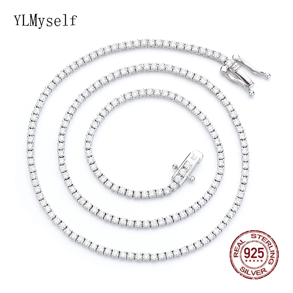 41CM (16 Inch) Fine Jewelry 1.75 mm Cubic Zircon Women Engagement Wedding Choker Real 925 Sterling Silver Tennis Chain Necklace