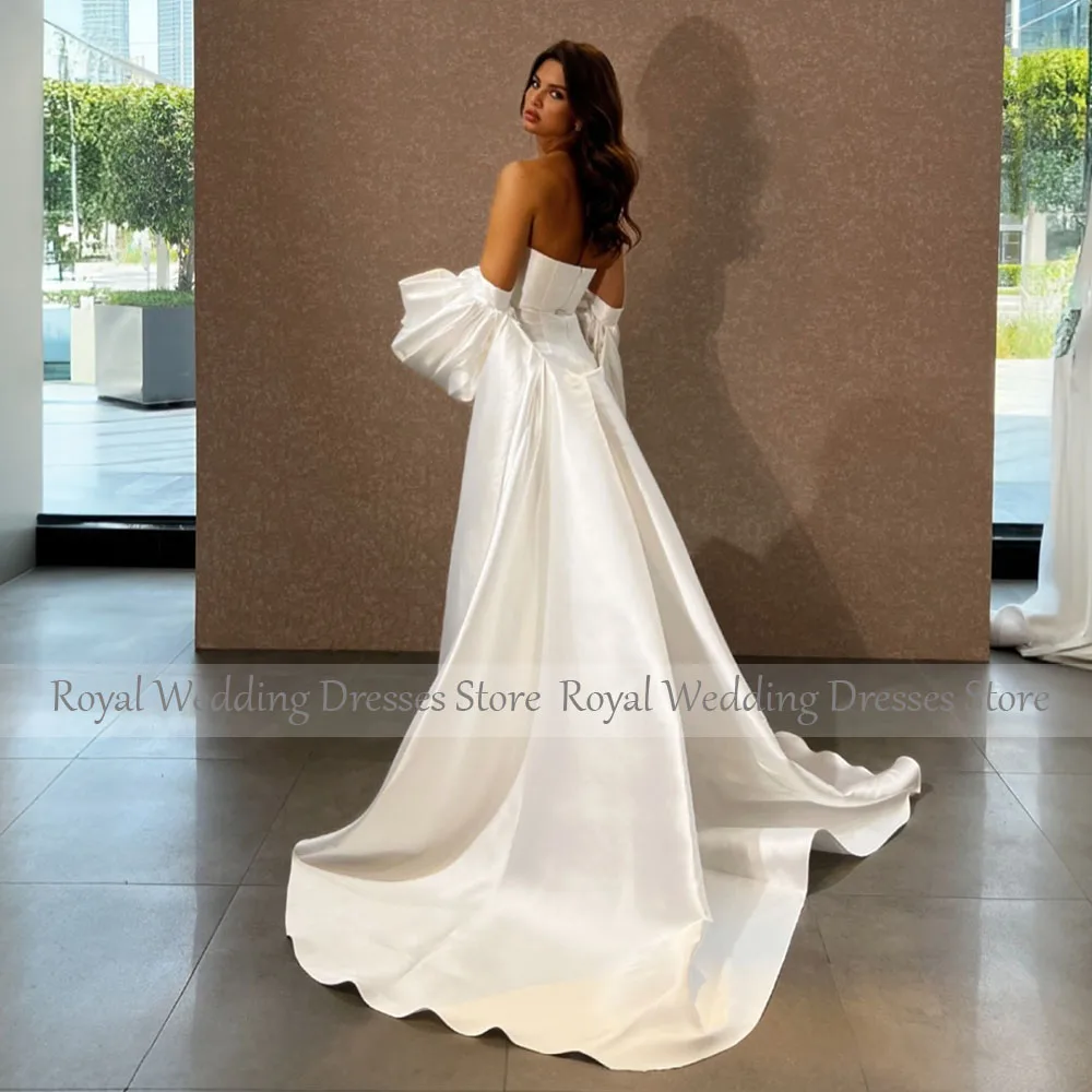 Modern Wedding Dress with Wrap Puffy Sleeves Strapless Column Wedding Gowns Maxi Ankle Length Backless Elegant Bridal Dress 2025