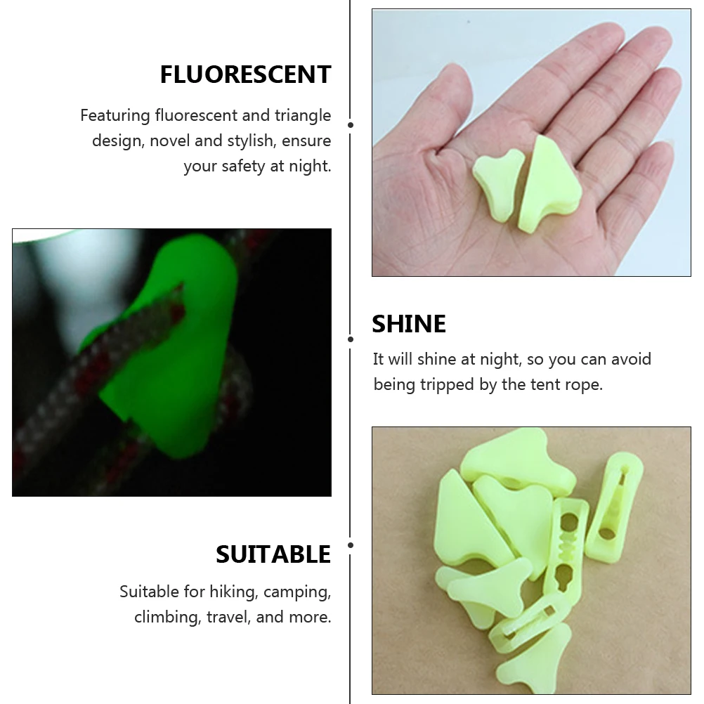 

80pcs Night Safety Luminous Cord Buckle Fluorescent Tent Rope Accessories Triangle Wind Rope Buckle Camping Hiking