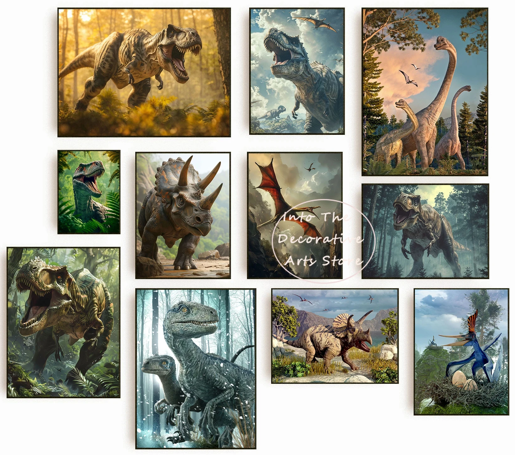 Classic Jurassic Forest Park Dinosaur Pterosaur Tyrannosaurus Rex Retro Poster Canvas Paintings Wall Art Pictures Home Decor