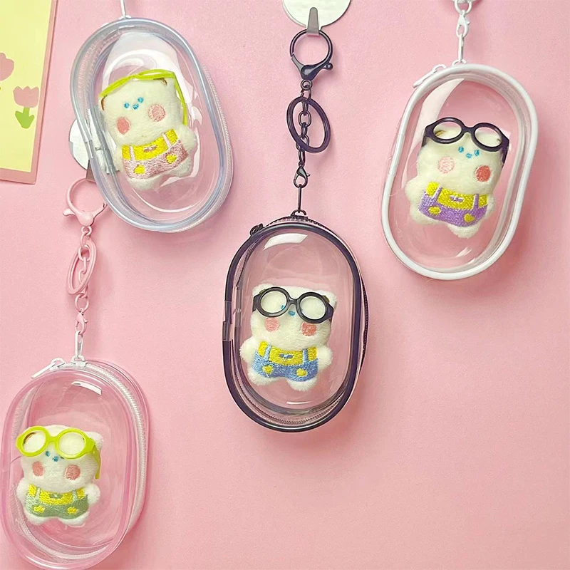 Multifunctional Clear Data Cable Storage Box Outdoor Travel Headset Cute Doll Storage Bag Keychain