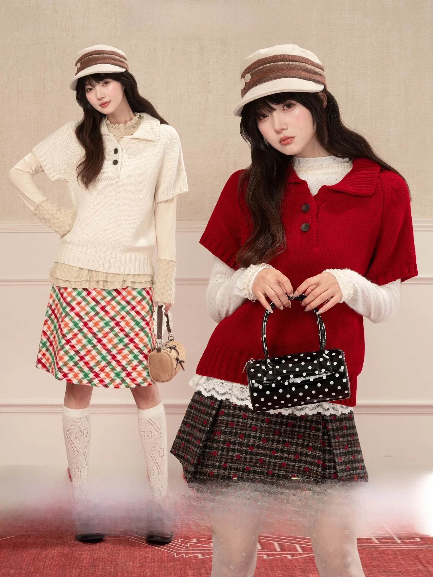 

Heynew Красный винтажный свитер с коротким рукавом для женщин, зимний, для многослойных образов, мягкий, уютный, праздничный, приталенный, милый, элегантный топ