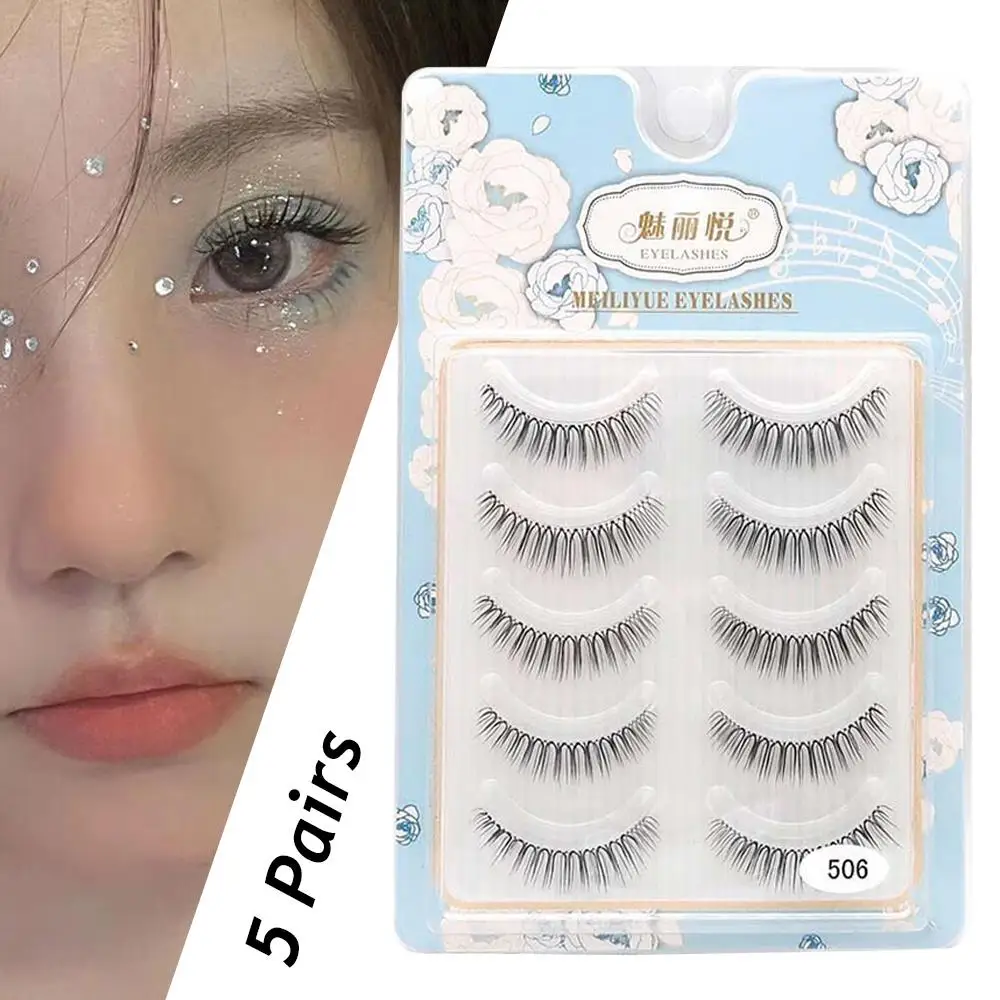 5 Pairs Transparent Stems False Eyelashes Korean U-shaped Reusable Lash Extension Women Natural Wispy Cross Comic Eye Makeup