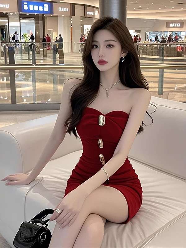 

Красное металлическое короткое облегающее платье с высокой талией для женщин, сексуальное, для подружек невесты, на день рождения, для вечеринок, повседневное, вечернее