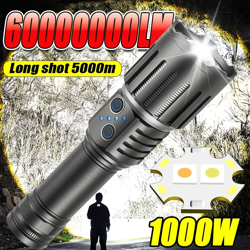 80000000LM LED Flashlight Yellow White Laser Super Powerful Flashlights EDC Light Long Shot 6000M Hiking Camping Lamp Hand Torch