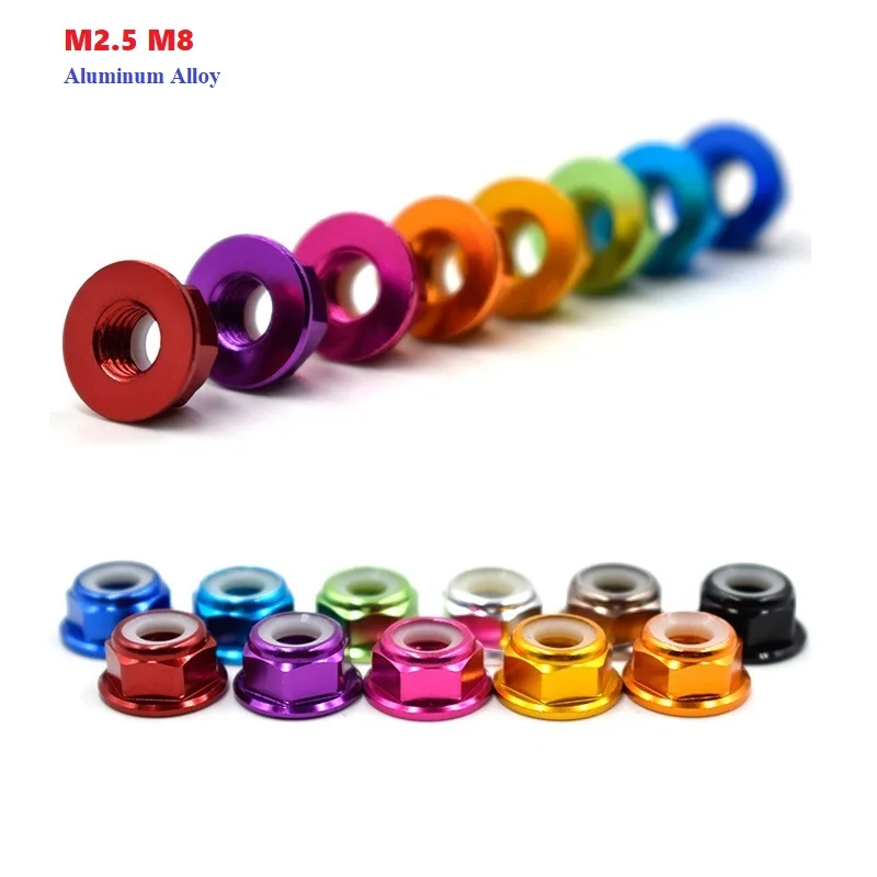 

Colorful Aluminum Alloy Flange Nut Nylon Insert Lock Nut Self-locking Nut Anti-looseNut M2.5 M8