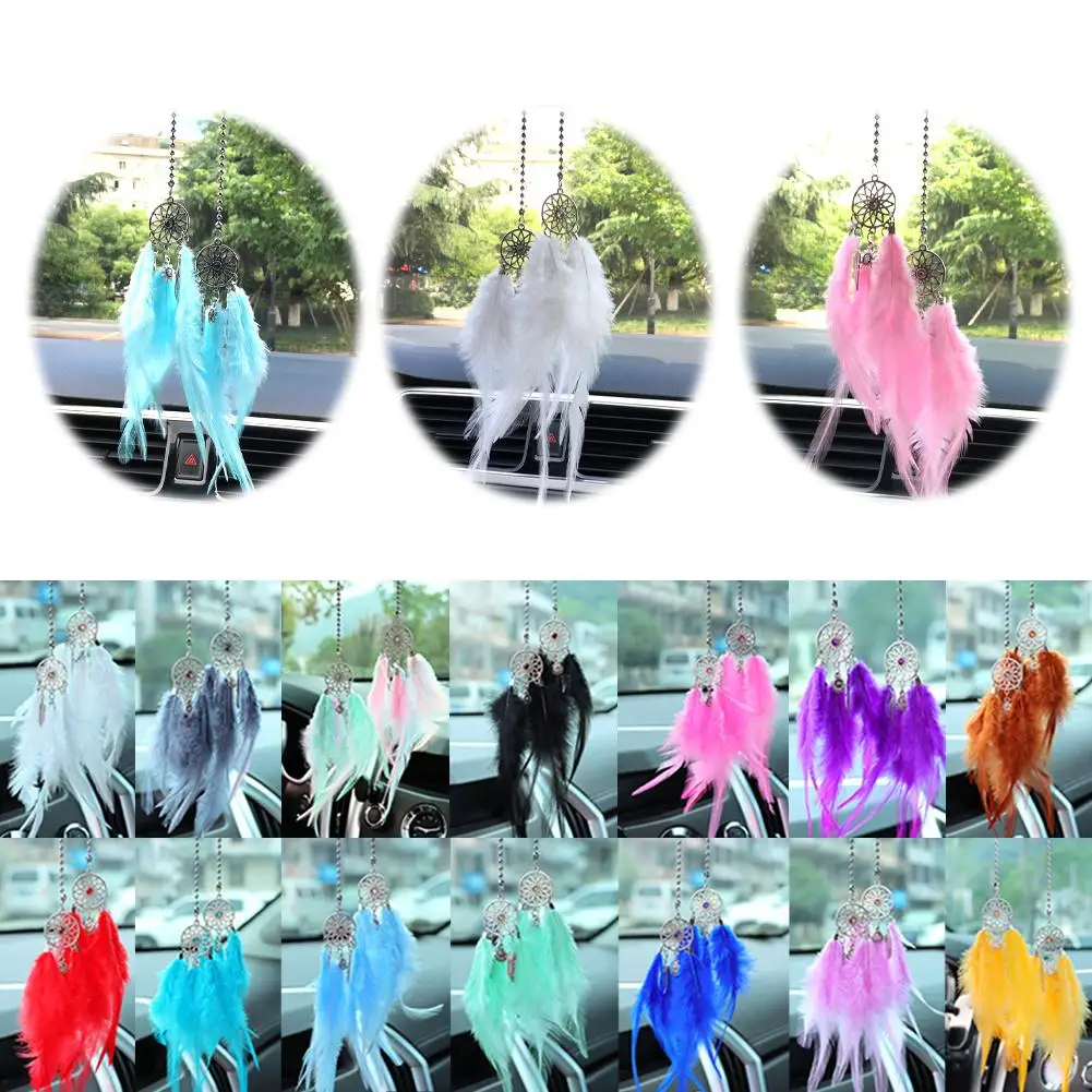 Mini Dream Catcher Car Interior Rearview Mirror Hangings Multi Double Accessories Decor Chimes Car Pendant Color Car Wind S6G6