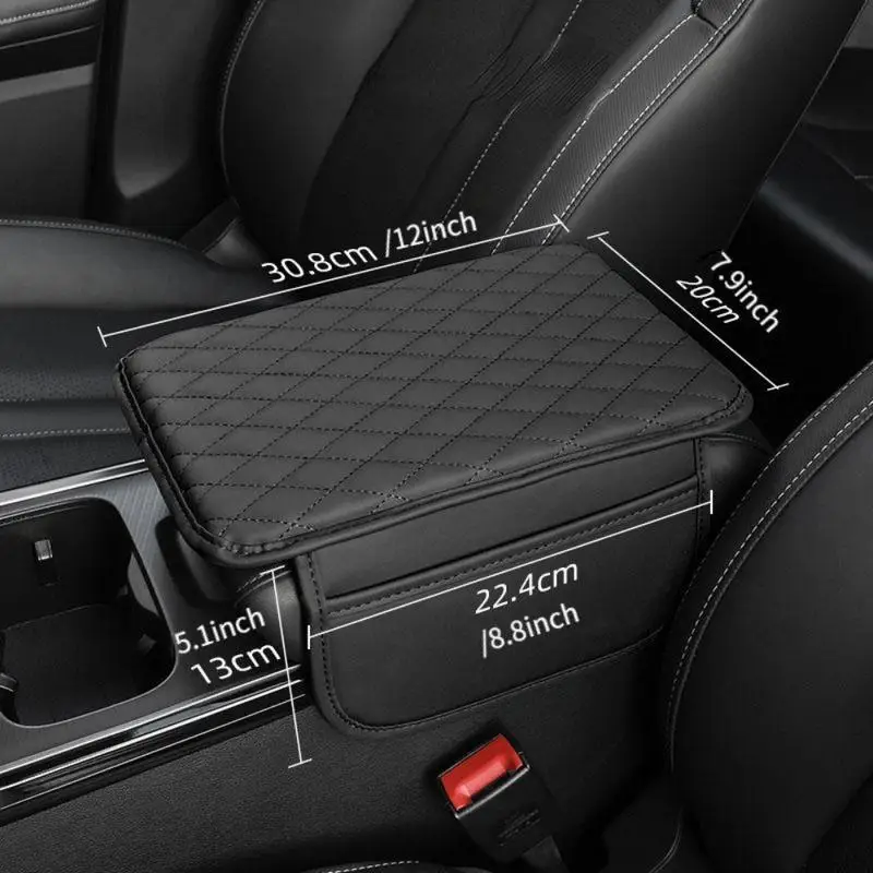 1Pc PU Leather Car Armrest Box Heightening Pad with Side Storage Bag Organizer Cushion Universal Car Interior Accessories