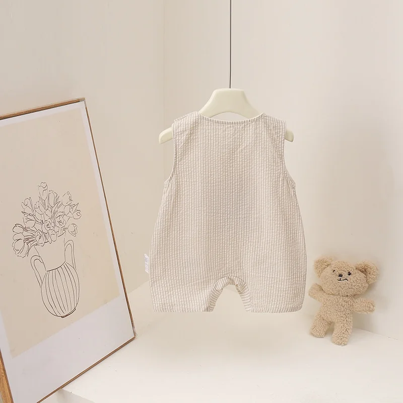 2026 Summer Plaid 0-3Y Baby Romper Wide Shoulder 3D Puppy Patch Newborns Jumpsuit Thin Toddler Girl Baby Bodysuit One-pieces