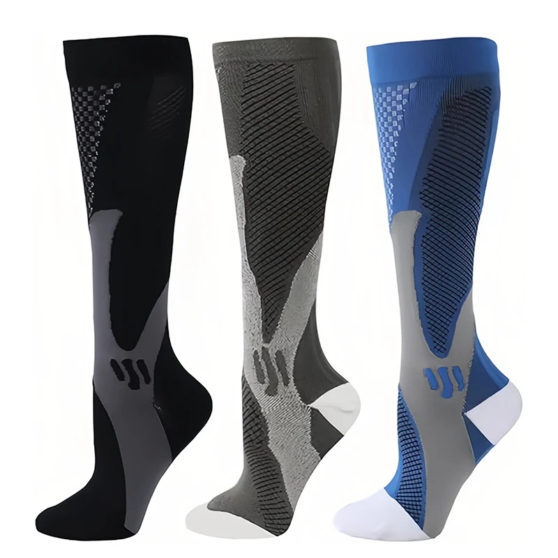 3 Pair Sport Compression Socks Men Women Knee High Compression Stockings for Nurses Edema Travel Football Running