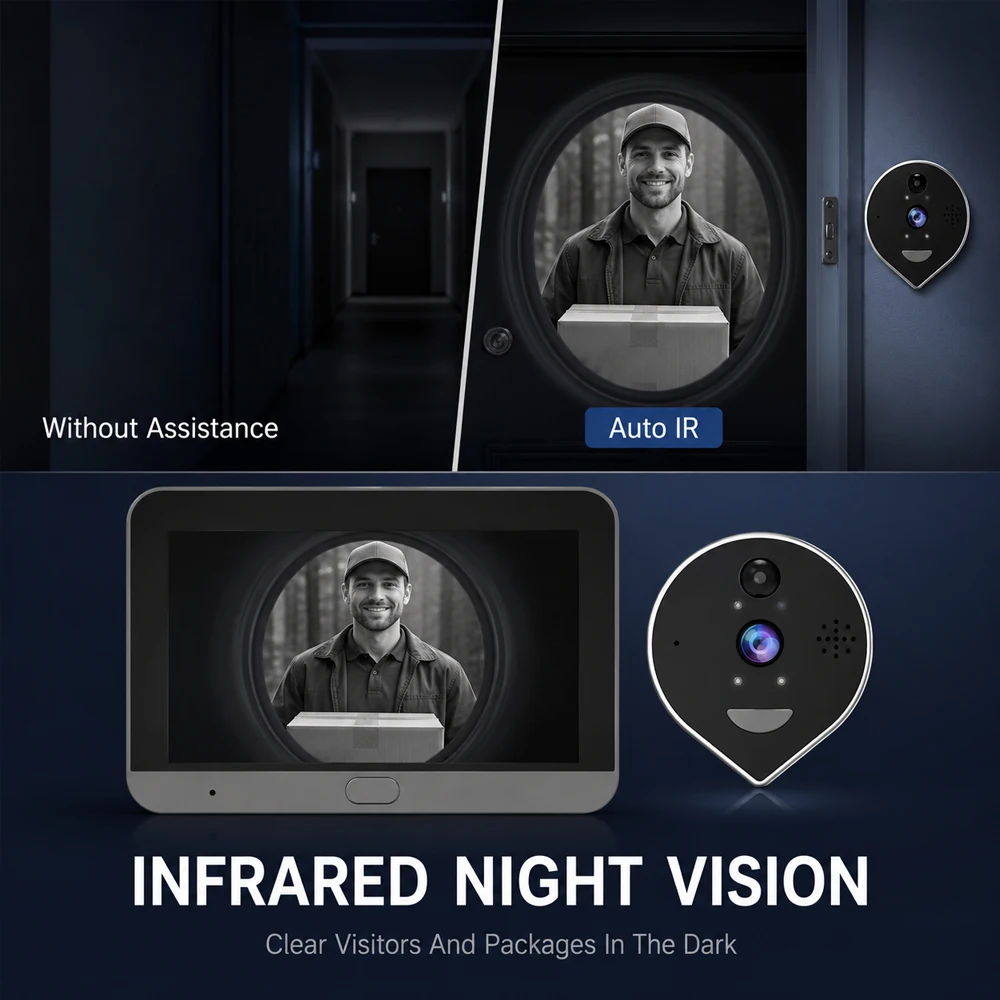 Tuya Smart Peephole Video Doorbell with Indoor LCD Screen Two‑Way Audio IR Night Vision Motion Detection Home Door Security Cam