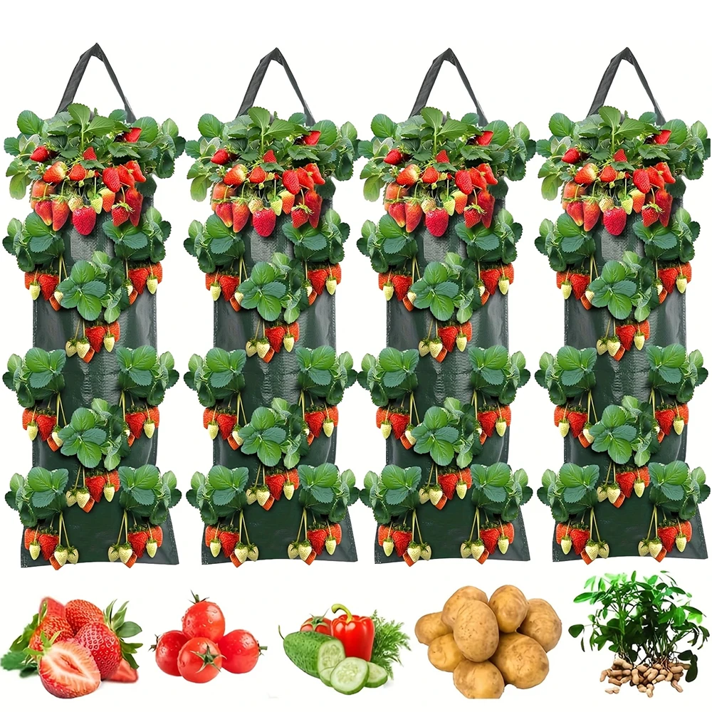 Suministros para terraza de jardín, multibolsillos, cultivo de frutas y fresas, bolsa colgante para cultivo de plantas, macetero de plántulas de Compost al aire libre, 1-4 Uds.